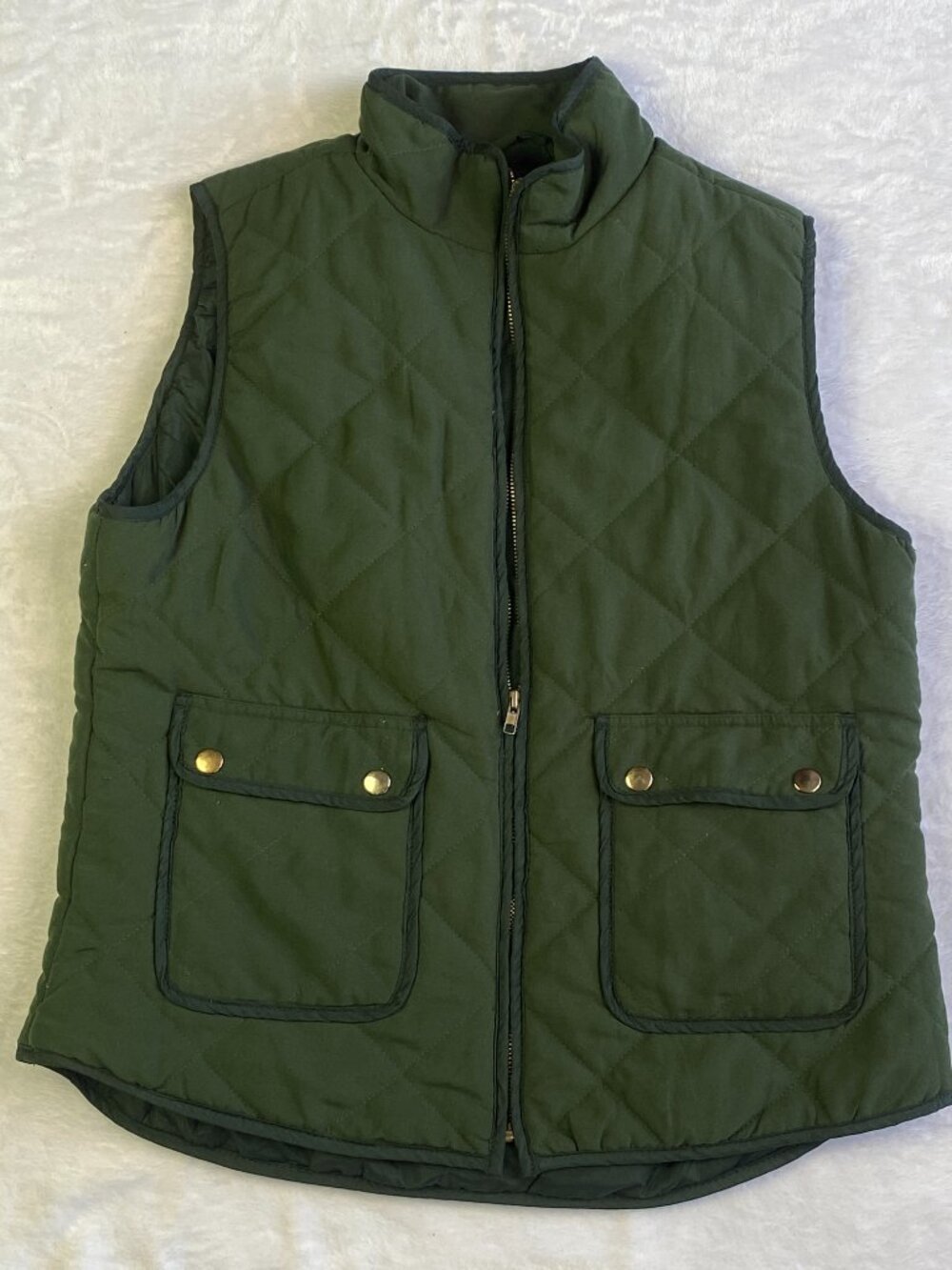Gianni Bini Quilted Vest Olive Green Zippered Large